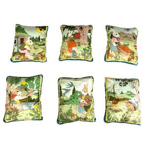 6 - Vintage Country Cottage Bunny Rabbit Accent Pillows (10" X 12") Peter Rabbit
